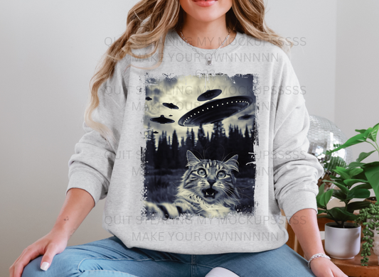 Cat vs. UFO Crew or Tee
